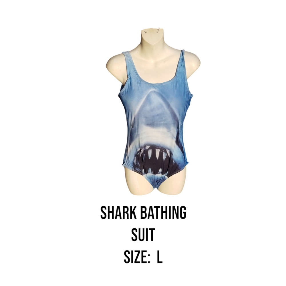 Blue Shark Print Bathing Suit